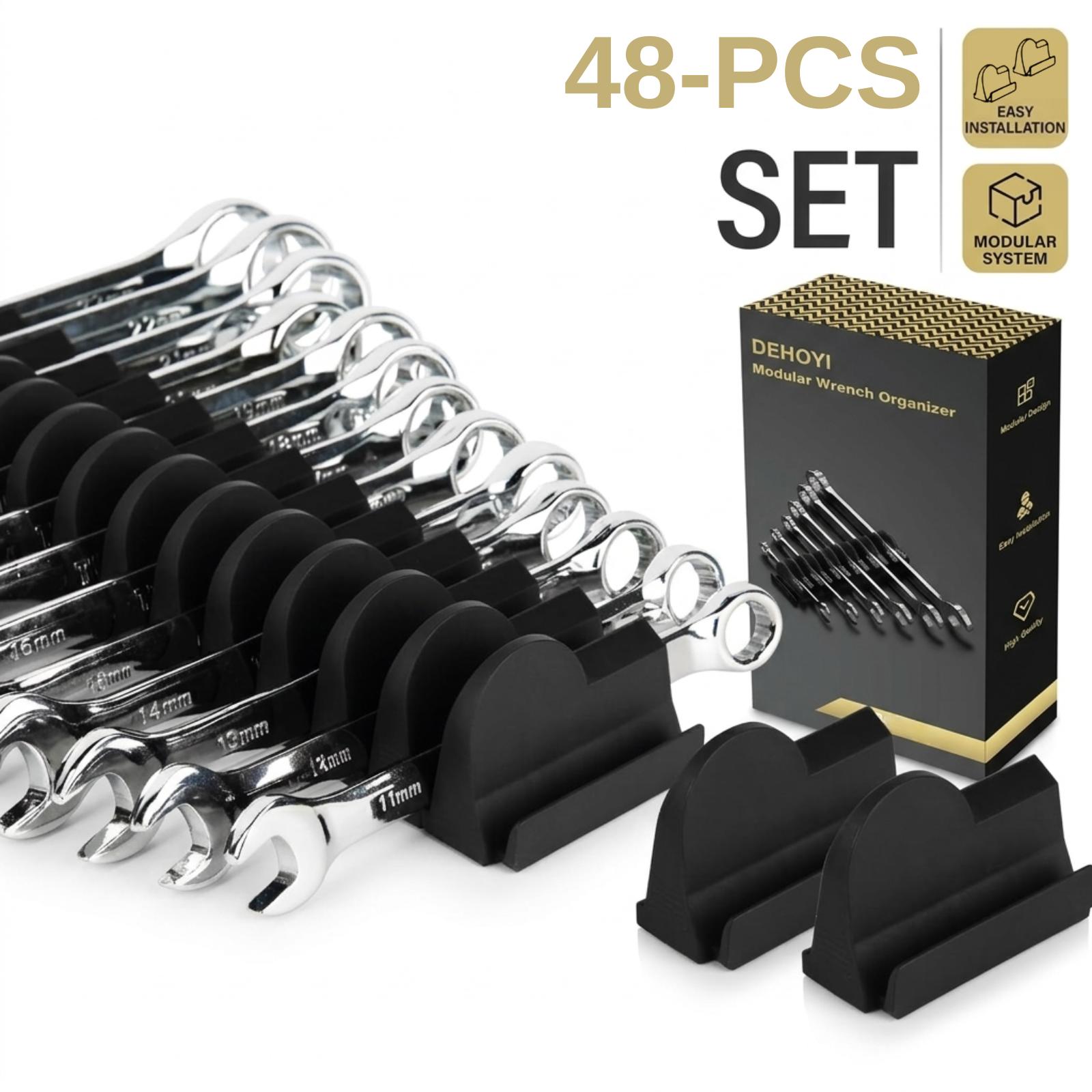 Men Accessories Drawer - ชุดจัดเก็บเครื่องมือแบบโมดูลาร์ 48 ชิ้น พร้อมชั้นวางลิ้นชักและป้ายกำกับหน่วยวัดเมตริกและนิ้ว ที่วางประแจอเนกประสงค์แบบไม่เป็นแม่เหล็ก สำหรับโต๊ะทำงานช่างในโรงรถ