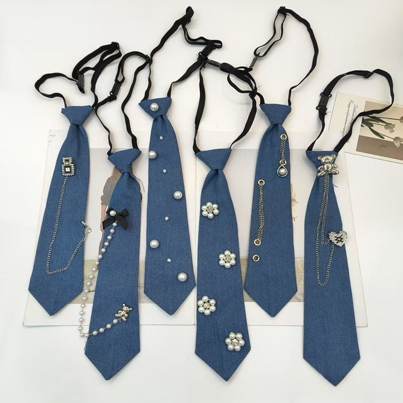 Men Accessories Neck Chain - เนคไทสไตล์คาวบอยสีน้ำเงิน เสื้อเชิ้ต JK พร้อมพู่ห้อย โบว์ไทสำหรับผู้ชายและผู้หญิง แฟชั่นงานแต่งงาน