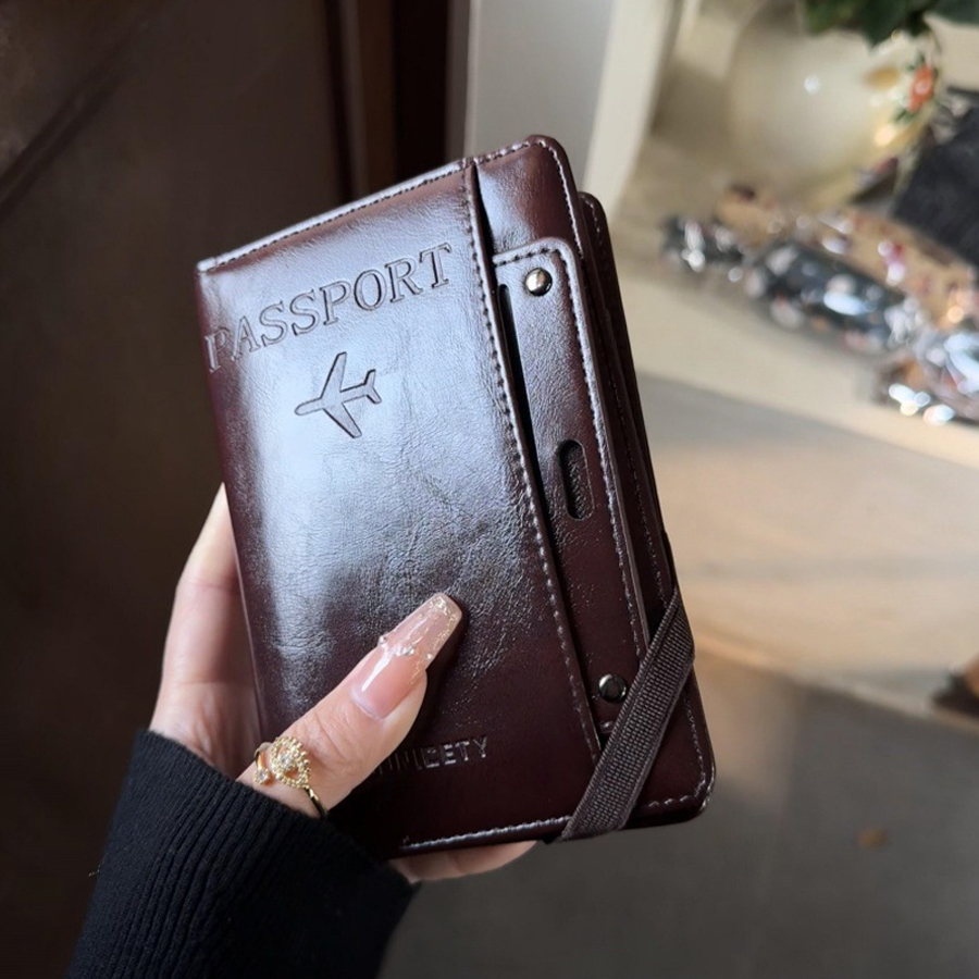 Passport Wallet Rfid - กระเป๋าใส่พาสปอร์ตและกระเป๋าสตางค์ในหนึ่งเดียว ป้องกันการโจรกรรม ป้องกันการลบข้อมูลแม่เหล็ก กระเป๋าเก็บเอกสารและบัตรอเนกประสงค์ ที่ใส่ตั๋วเดินทาง กระเป๋าจัดระเบียบเอกสารสำหรับธุรกิจและการเดินทางแบบพกพา