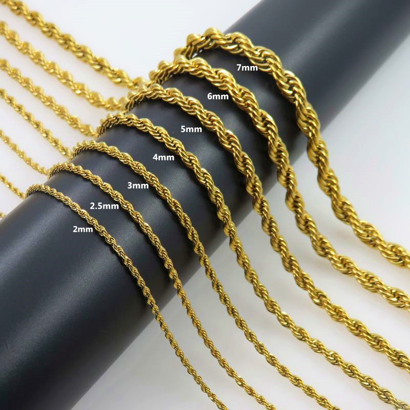Men Accessories Neck Chain - สร้อยโชกเกอร์สแตนเลสแบบยาว2มม.-7มม. 45ซม.-80ซม. สีทองกันน้ำสำหรับผู้ชายผู้หญิงคอเครื่องประดับของขวัญขายส่ง