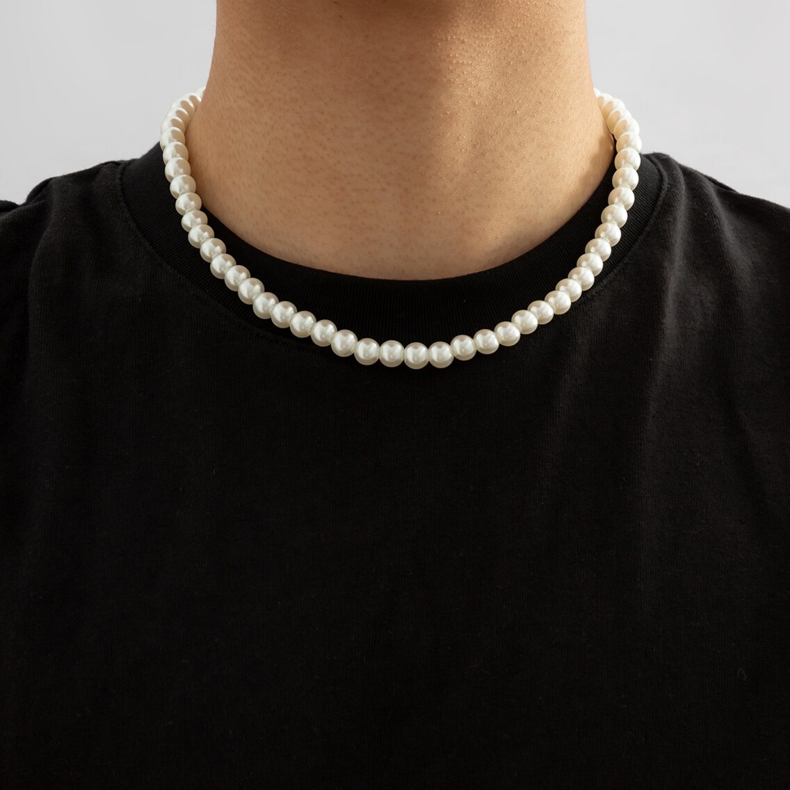 Men Accessories Neck Chain - สร้อยคอโชคเกอร์สั้นประดับลูกปัดมุกแท้แบบเรียบง่ายสำหรับผู้ชายสร้อยคอลูกปัดสีขาวทันสมัยเครื่องประดับคอ2023