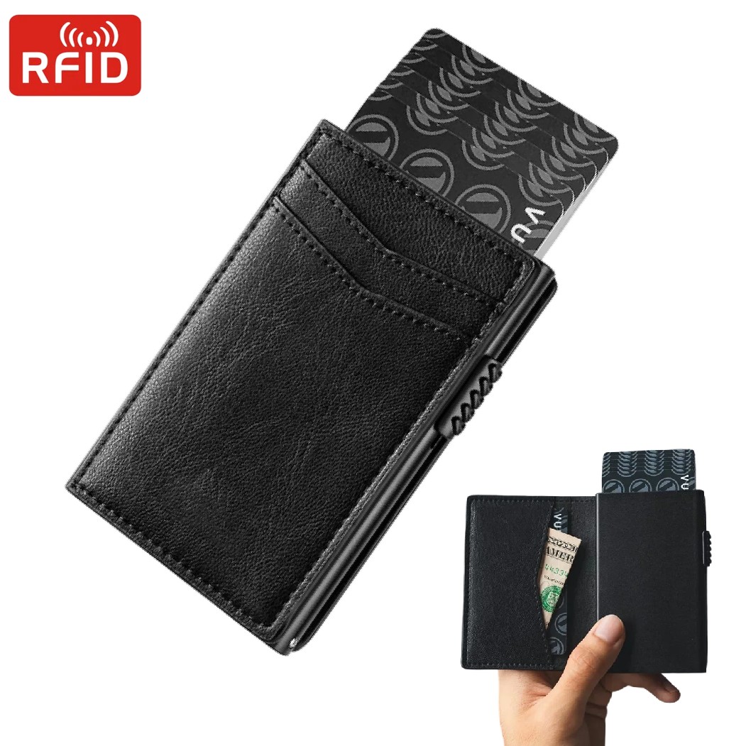 Coin Holder Men - กระเป๋าสตางค์ผู้ชายแบบมินิมอล หรูหรา ใส่บัตรเครดิต พร้อมช่องใส่เหรียญ แบบป๊อปอัพ ป้องกัน