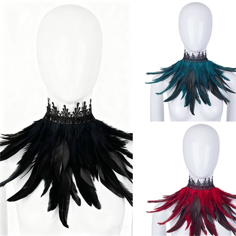 Men Accessories Look - เวทีจัดแต่งทรงผมปกขนนกพร้อมลูกไม้ Trim,อุปกรณ์เสริมผ้าพันคอคอแบบกอธิคสำหรับเครื่องแต่งกายฮาโลวีนและรูปถ่าย 6XDA