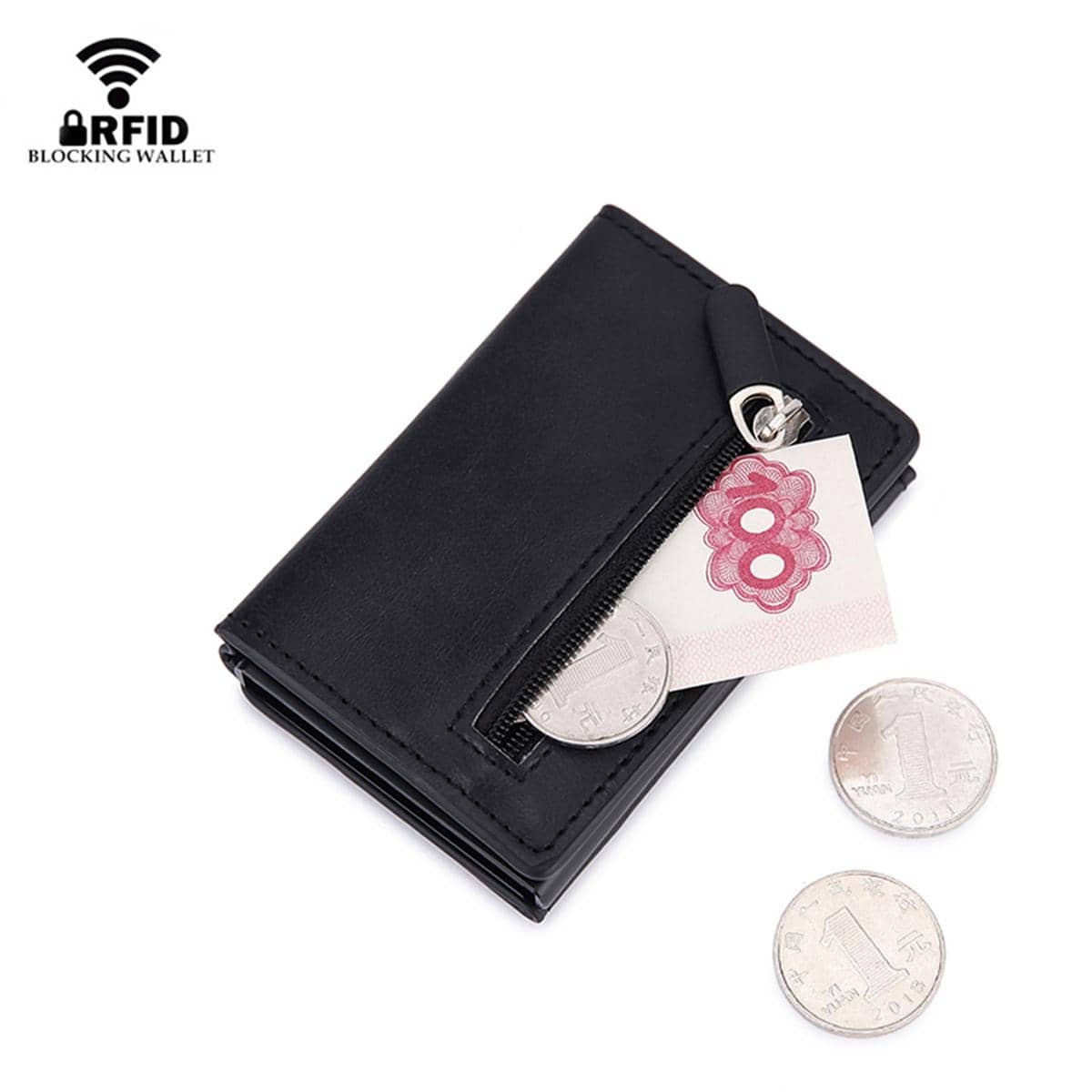 Coin Holder Men - กระเป๋าใส่บัตร RFID ป้องกันการโจรกรรมข้อมูล พร้อมช่องใส่บัตรเครดิตแม่เหล็ก กระเป๋าใส่เหรียญโลหะ กระเป๋าใส่บัตรธนาคารสำหรับธุรกิจ