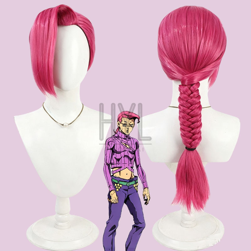 Men Accessories Look - วิกคอสเพลย์อนิเมะ JOJO Vinegar Doppio สีชมพู ผมยาวดูเป็นธรรมชาติ