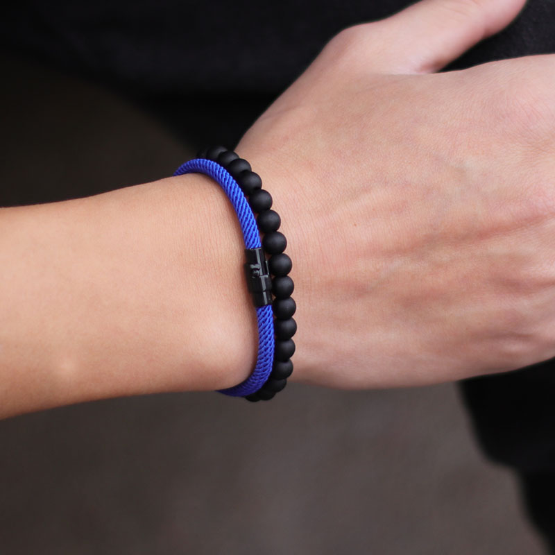 Men Accessories Kit - 2 ชิ้น/เซ็ต Cool รถจักรยานยนต์อุปกรณ์เสริมสร้อยข้อมือผู้ชายกีฬากลางแจ้งขี่จักรยานสร้อยข้อมือสีดําหิน Strand Braclet