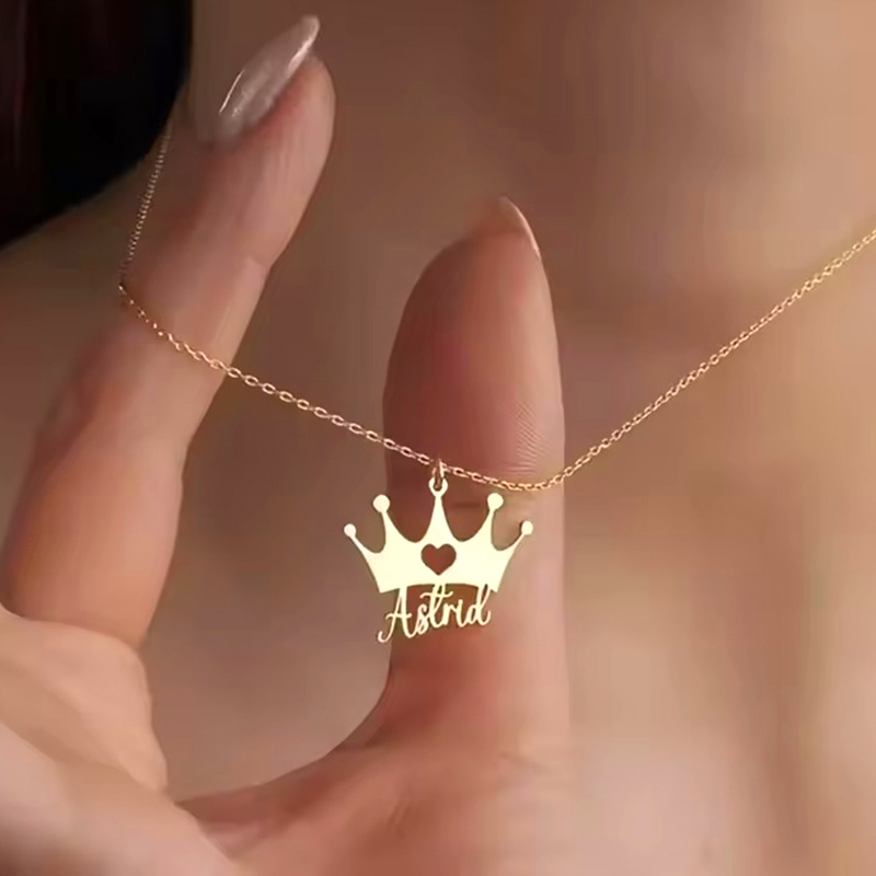 Men Accessories Neck Chain - สร้อยคอรูปมงกุฎหัวใจแบบกำหนดเองสำหรับผู้หญิงผู้ชาย สร้อยคอสแตนเลสสตีลแบบปรับแต่งได้ จี้สร้อยคอส่วนตัว ของขวัญเครื่องประดับ
