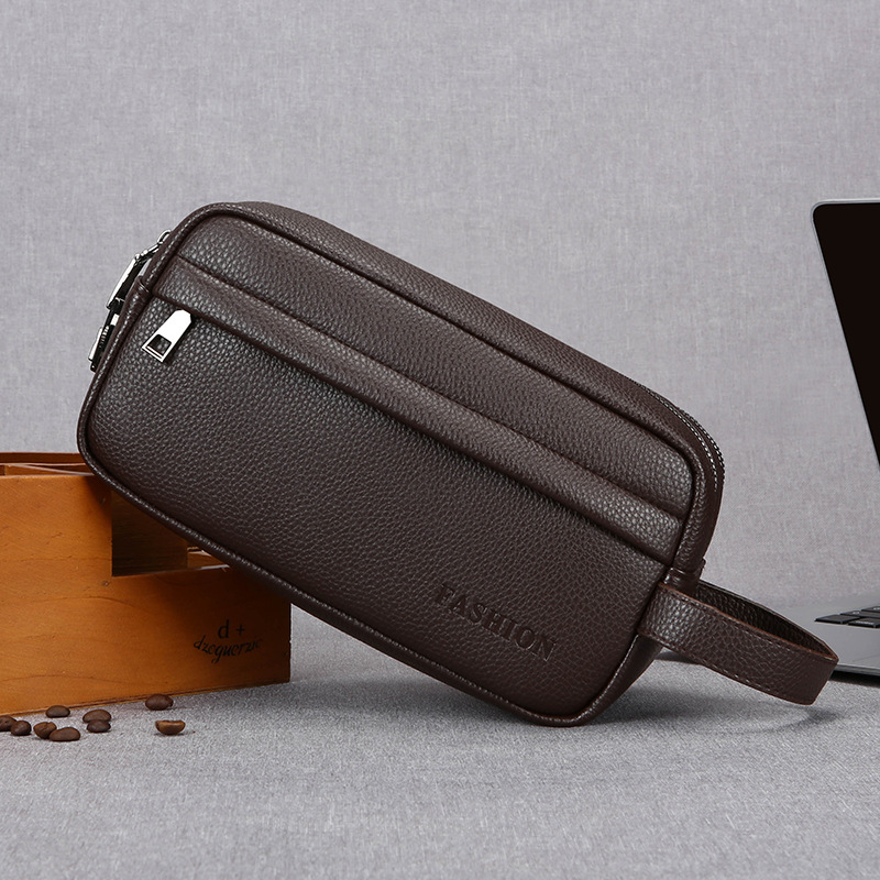 Men'S Accessories Travel Bag - กระเป๋าคลัทช์ผู้ชายสไตล์วินเทจ ความจุขนาดใหญ่ กระเป๋าถือแบบคล้องข้อมือสำหรับเดินทางเพื่อธุรกิจ อุปกรณ์เสริมประจำวัน และกระเป๋าเก็บของใช้ส่วนตัว