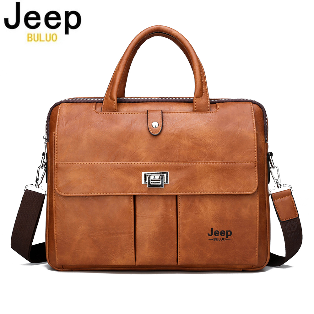 Men Accessories Bag - กระเป๋าเอกสารหนังสำหรับผู้ชาย Jeep Buluo ขนาด 14 นิ้ว