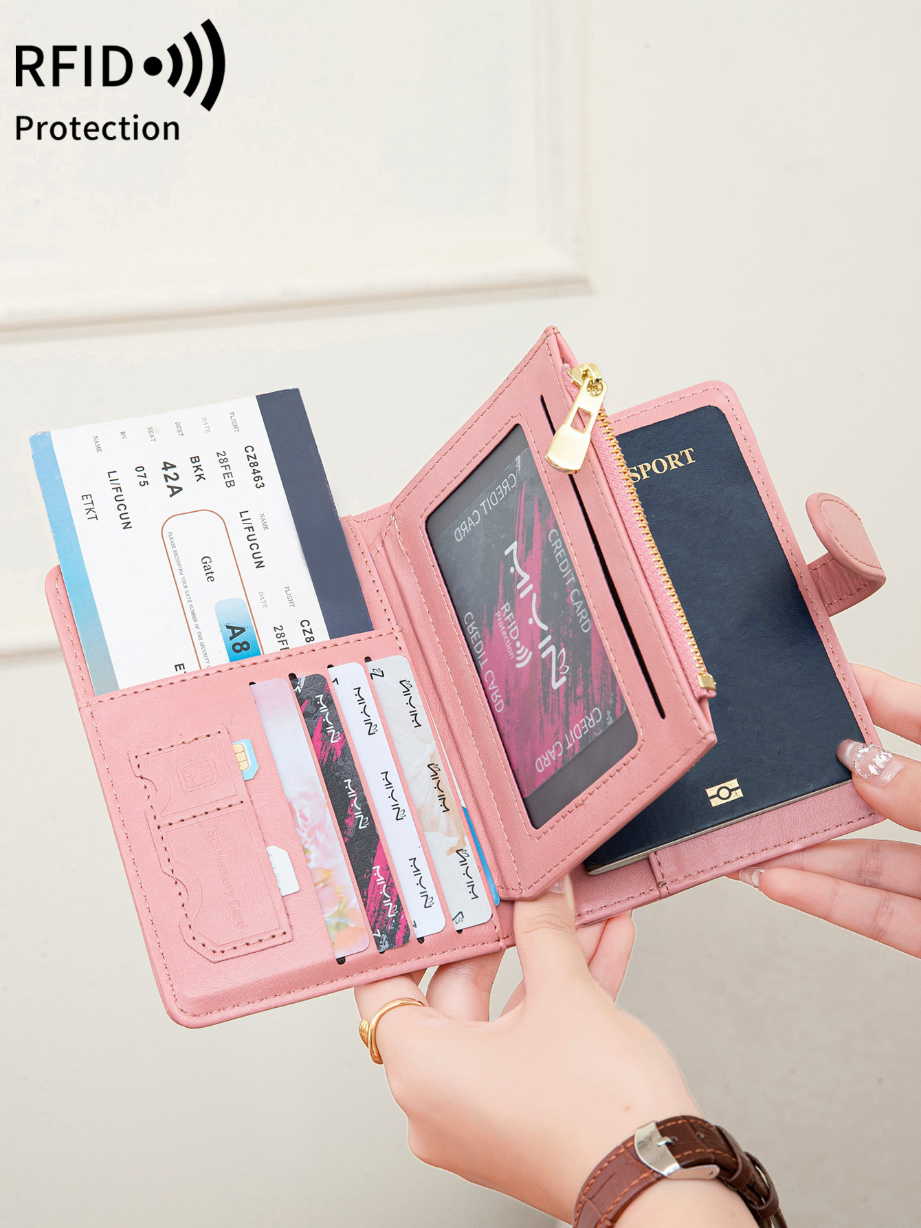 Passport Wallet Rfid - กระเป๋าใส่พาสปอร์ต RFID ป้องกันการโจรกรรมอเนกประสงค์ ดีไซน์ทันสมัย พร้อมช่องใส่บัตรหลายช่อง คลิปหนีบพาสปอร์ต