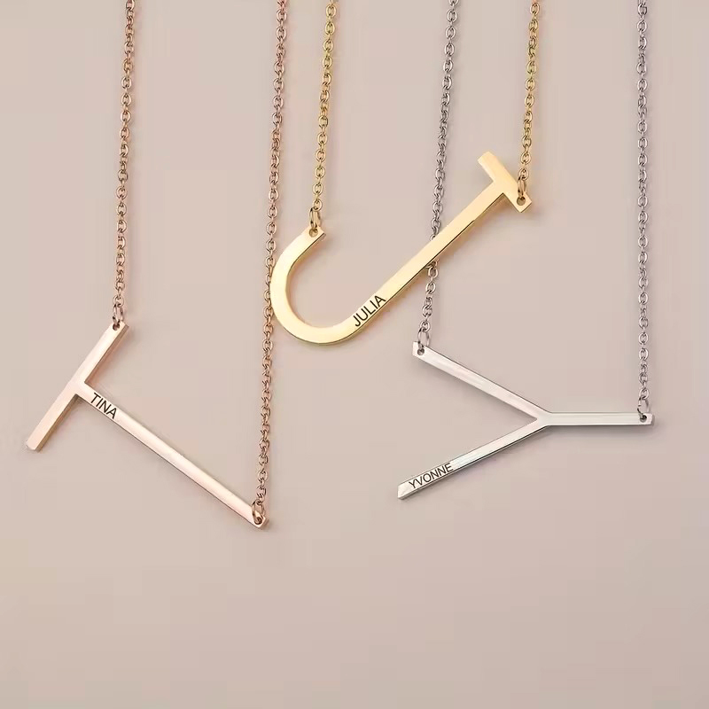 สร้อยคอจี้ตัวอักษรย่อแบบกำหนดเ - Men Accessories Neck Chain บทวิจารณ์และราคา